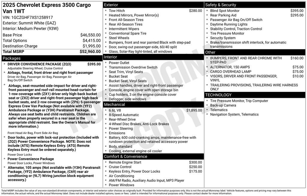 New 2025 Chevrolet Express 3500 Extended w/ Driver Convenience Package RWD image 5