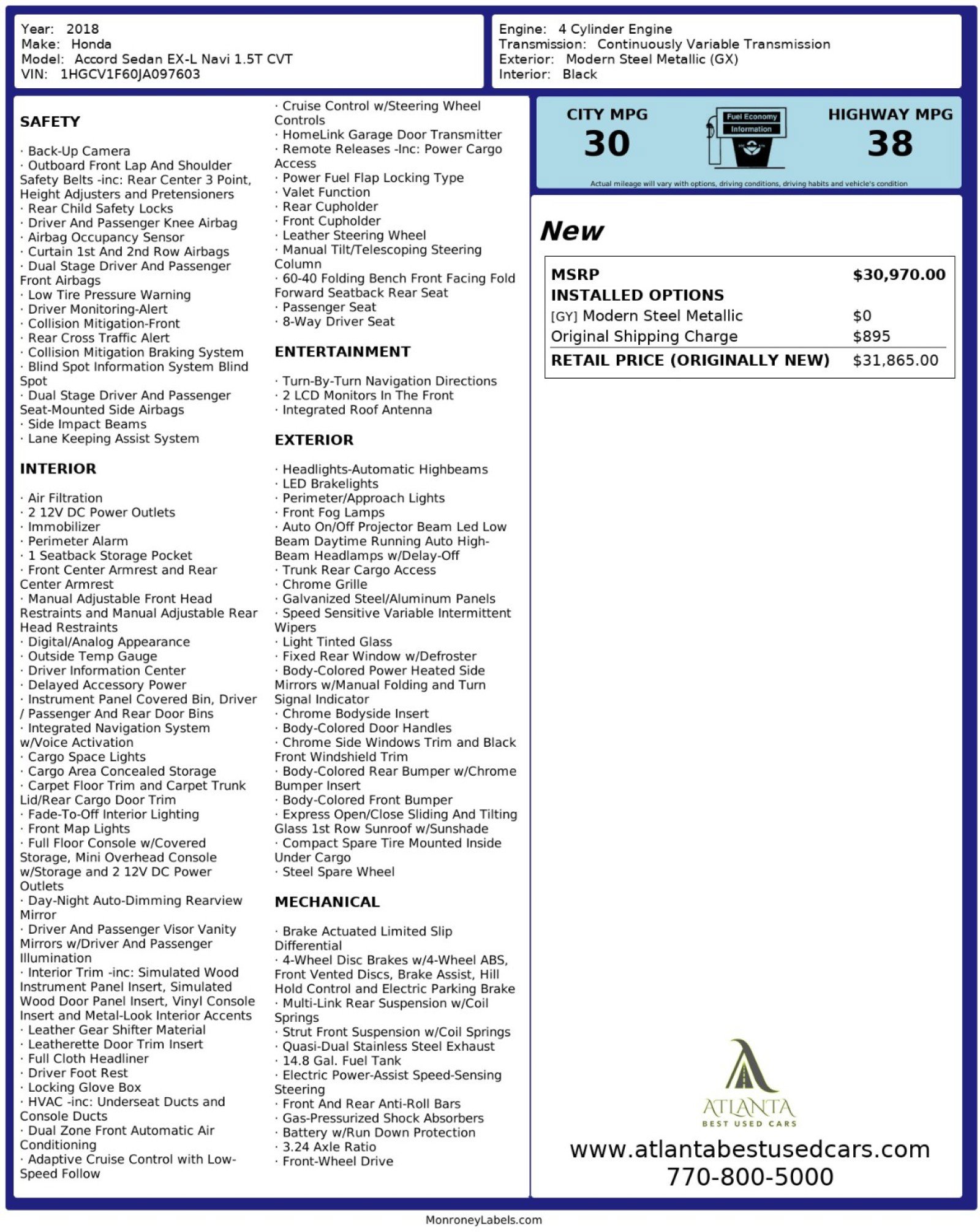 Used 2018 Honda Accord EX-L image 55