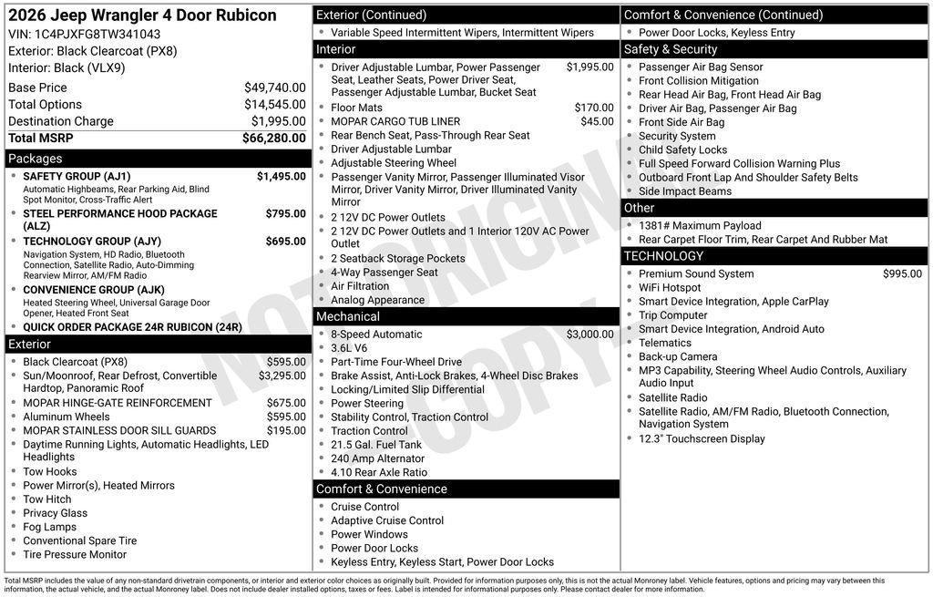 New 2026 Jeep Wrangler Unlimited Rubicon w/ Safety Group AWD/4WD image 6
