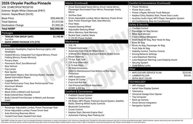 New 2026 Chrysler Pacifica Pinnacle w/ Trailer Tow Group AWD/4WD image 30