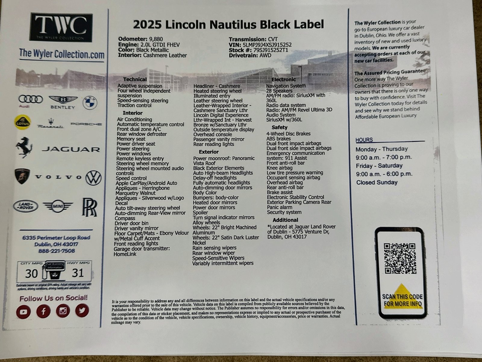 Used 2025 Lincoln Nautilus Black Label w/ Jet Appearance Package AWD/4WD image 48