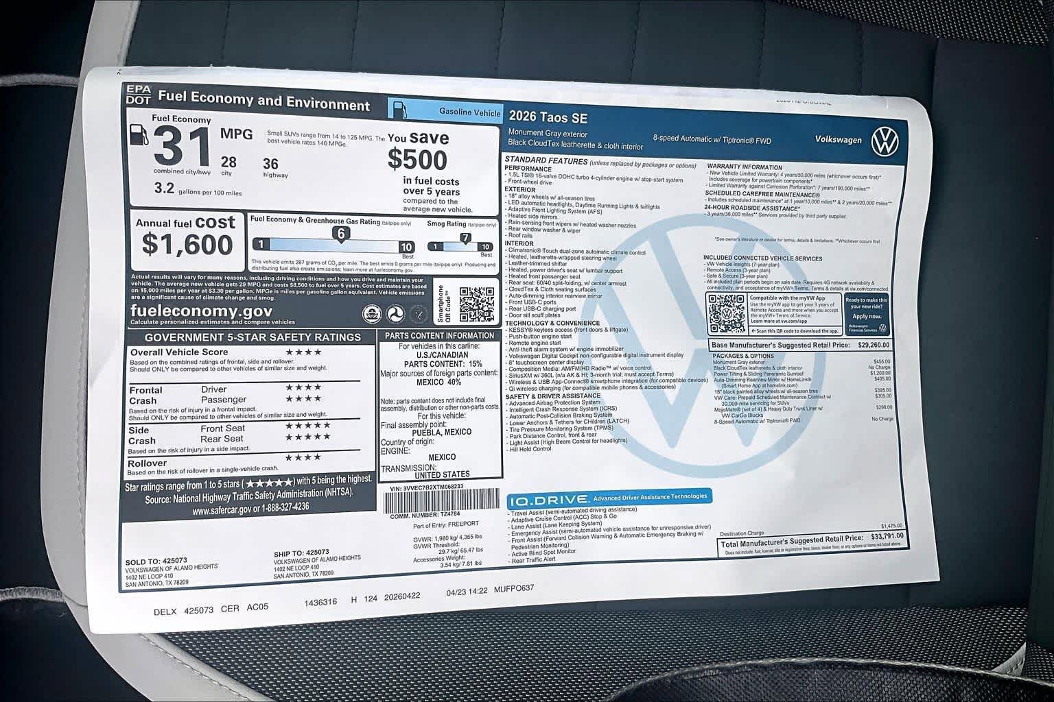New 2026 Volkswagen Taos SE FWD image 21