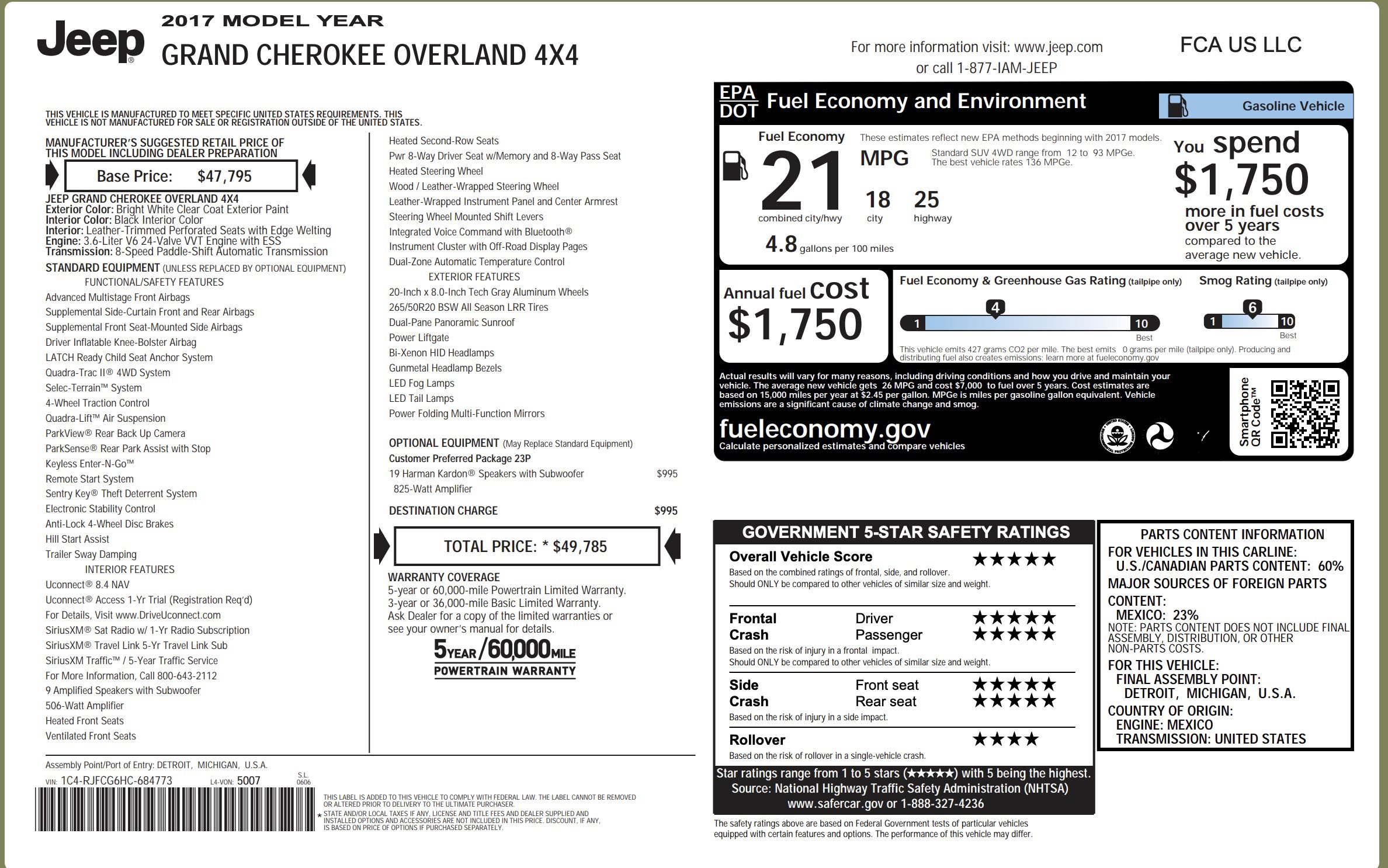 Used 2017 Jeep Grand Cherokee Overland image 2