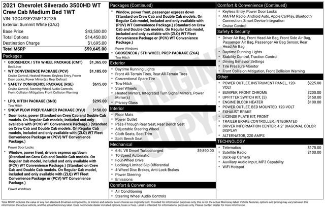 Used 2021 Chevrolet Silverado 3500 W/T w/ Gooseneck/5TH Wheel Package image 33