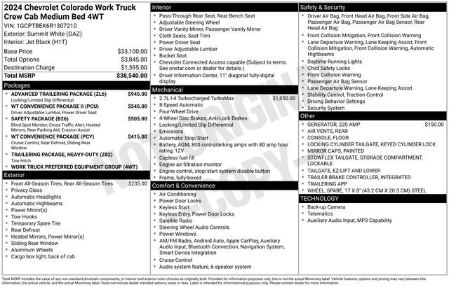 Used 2024 Chevrolet Colorado W/T w/ Advanced Trailering Package AWD/4WD image 31