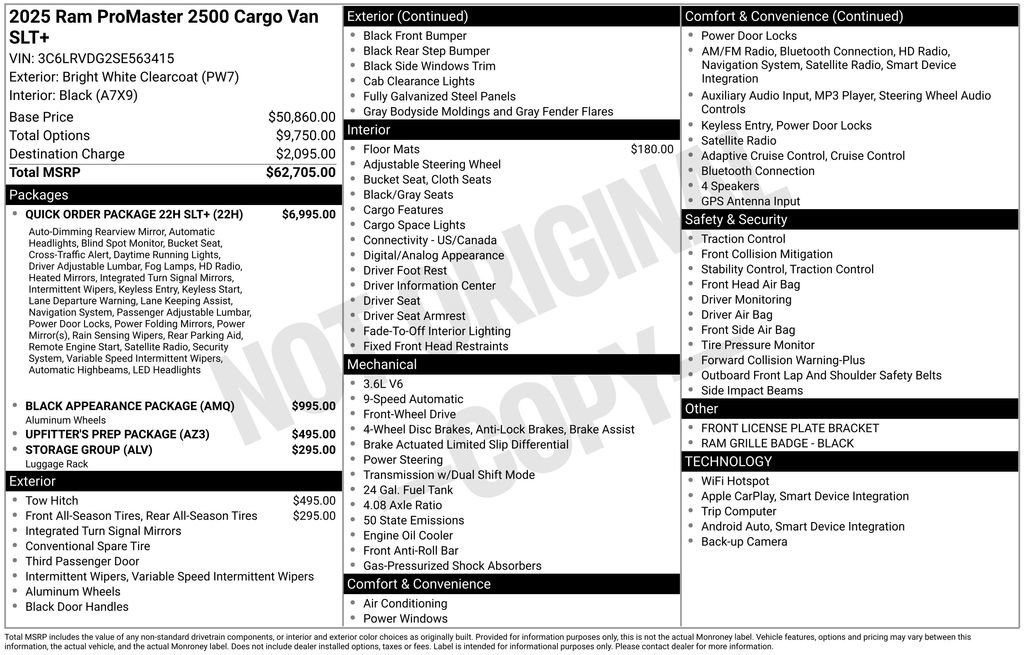 New 2025 RAM ProMaster 2500 w/ Quick Order Package 22H SLT+ FWD image 6