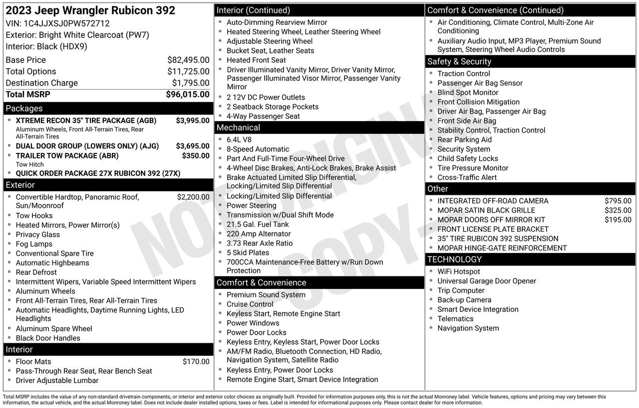 Used 2023 Jeep Wrangler Unlimited Rubicon 392 w/ Xtreme Recon 35" Tire Package image 39