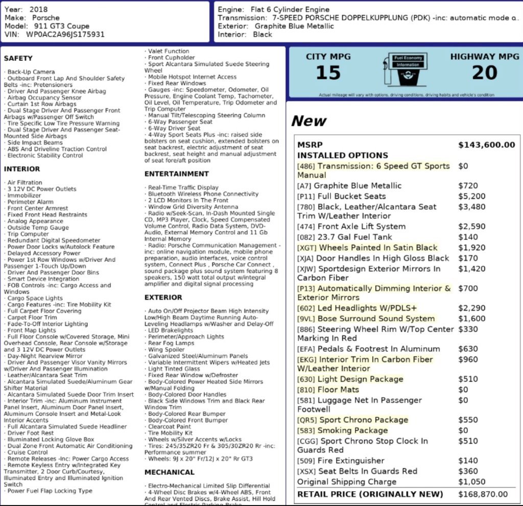 Used 2018 Porsche 911 GT3 w/ Sport Chrono Package image 35