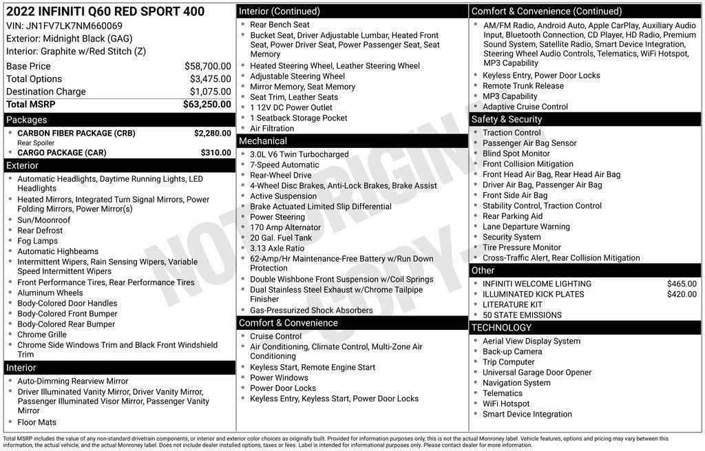 Used 2022 INFINITI Q60 Red Sport 400 w/ Carbon Fiber Package image 40
