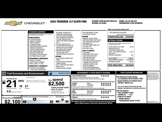 Used 2023 Chevrolet Traverse LT w/ LPO, Floor Liner Package image 3