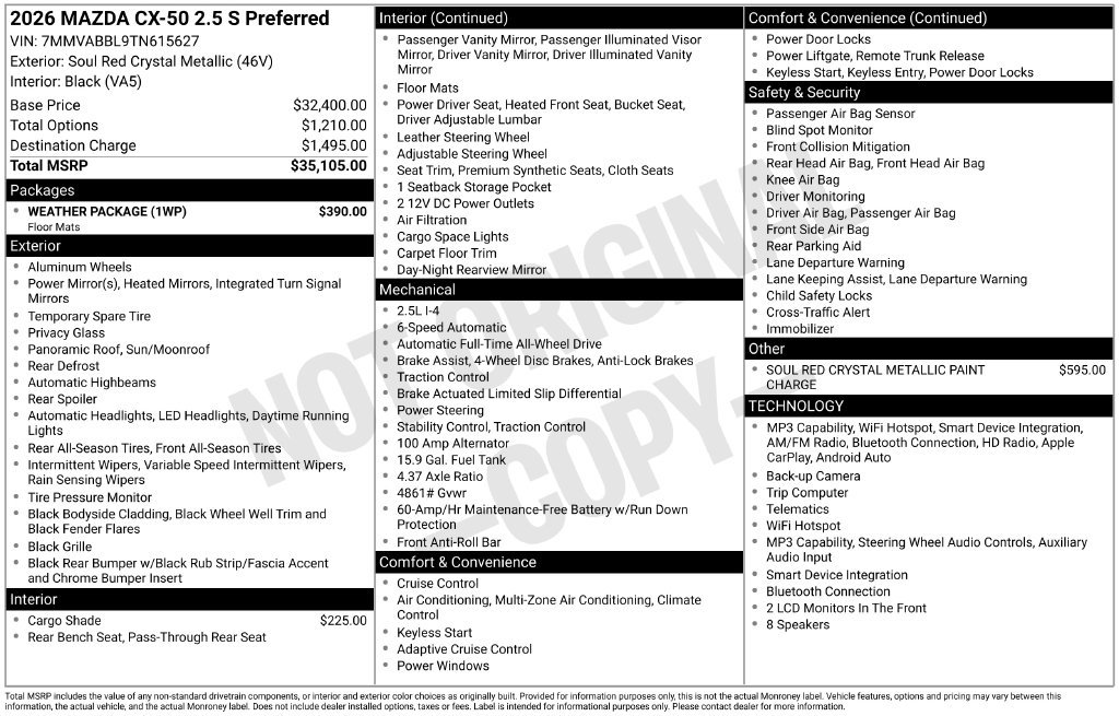 New 2026 MAZDA CX-50 AWD 2.5 S w/ Weather Package image 34