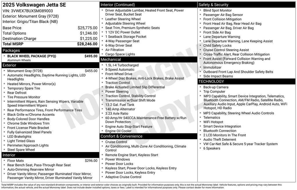 Used 2025 Volkswagen Jetta SE w/ Black Wheel Package FWD image 8