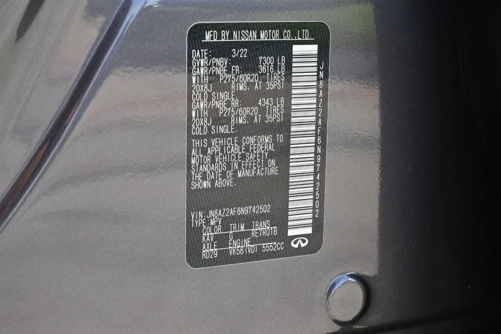 Used 2022 INFINITI QX80 Luxe w/ Cargo Package RWD image 26