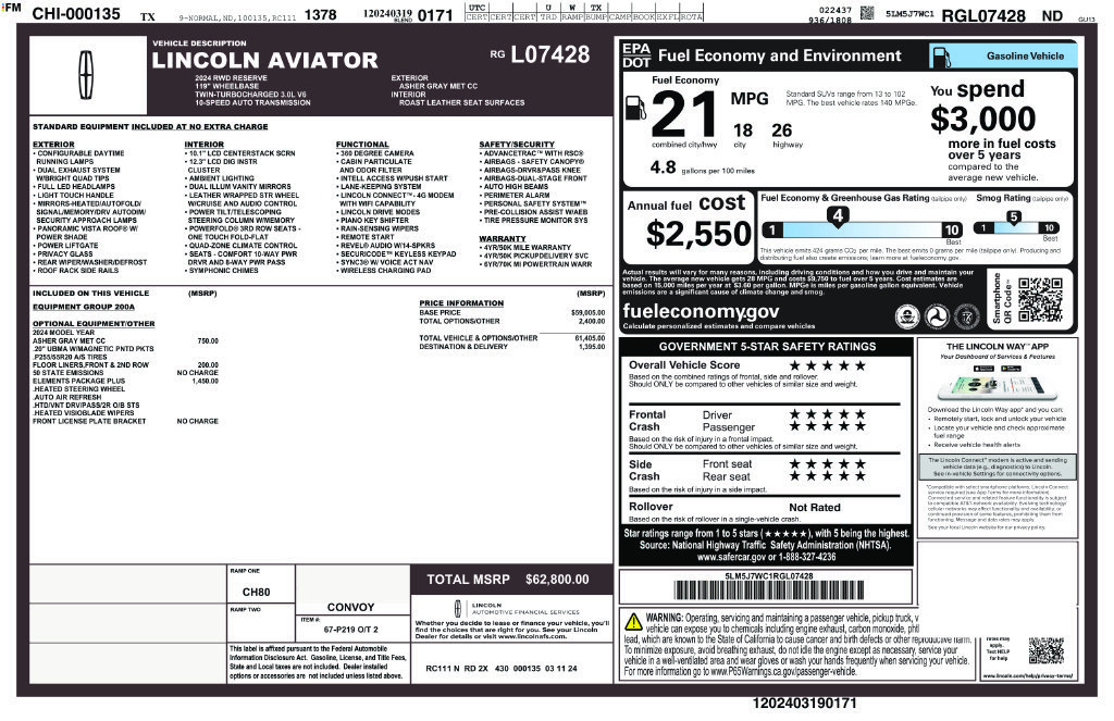 Used 2024 Lincoln Aviator Reserve w/ Elements Package Plus RWD image 21