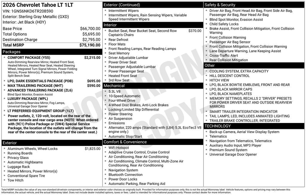New 2026 Chevrolet Tahoe LT w/ Comfort Package image 26