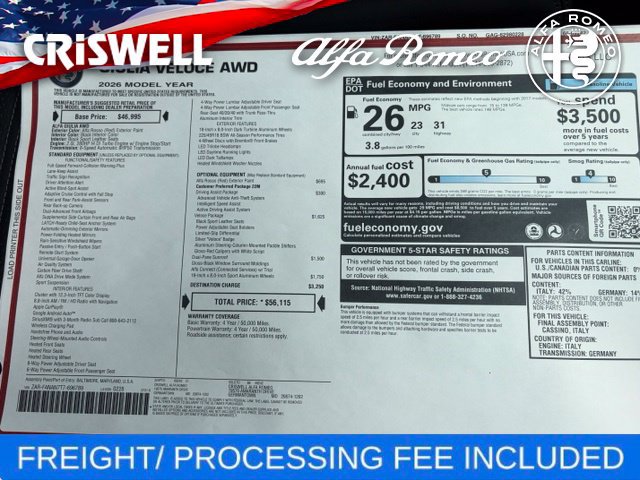 New 2026 Alfa Romeo Giulia AWD w/ Driving Assist Package image 48