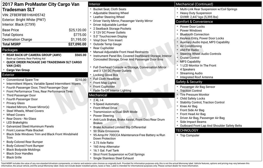 Used 2017 RAM ProMaster City Tradesman SLT w/ Rear Back-up Camera Group image 27