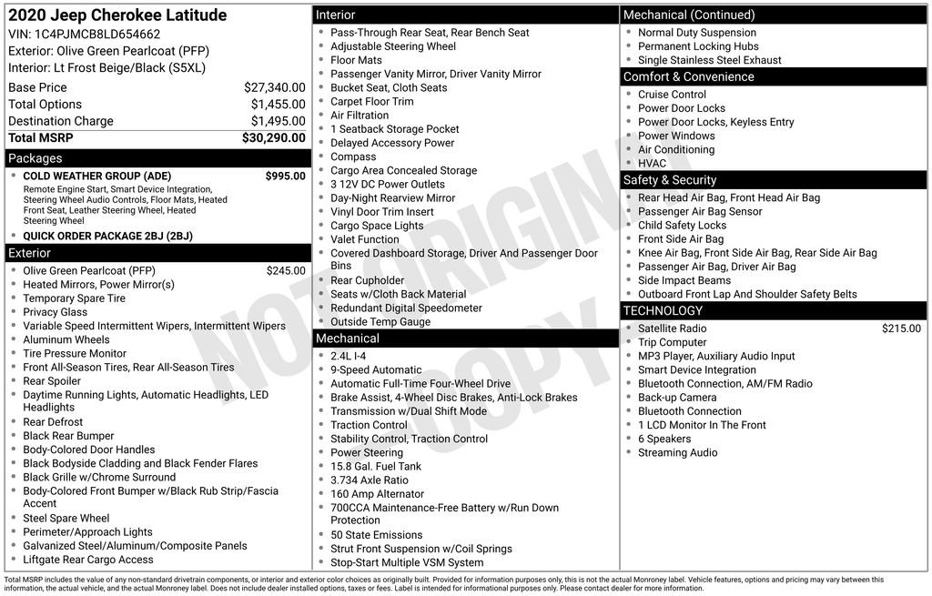 Used 2020 Jeep Cherokee Latitude w/ Cold Weather Group AWD/4WD image 36