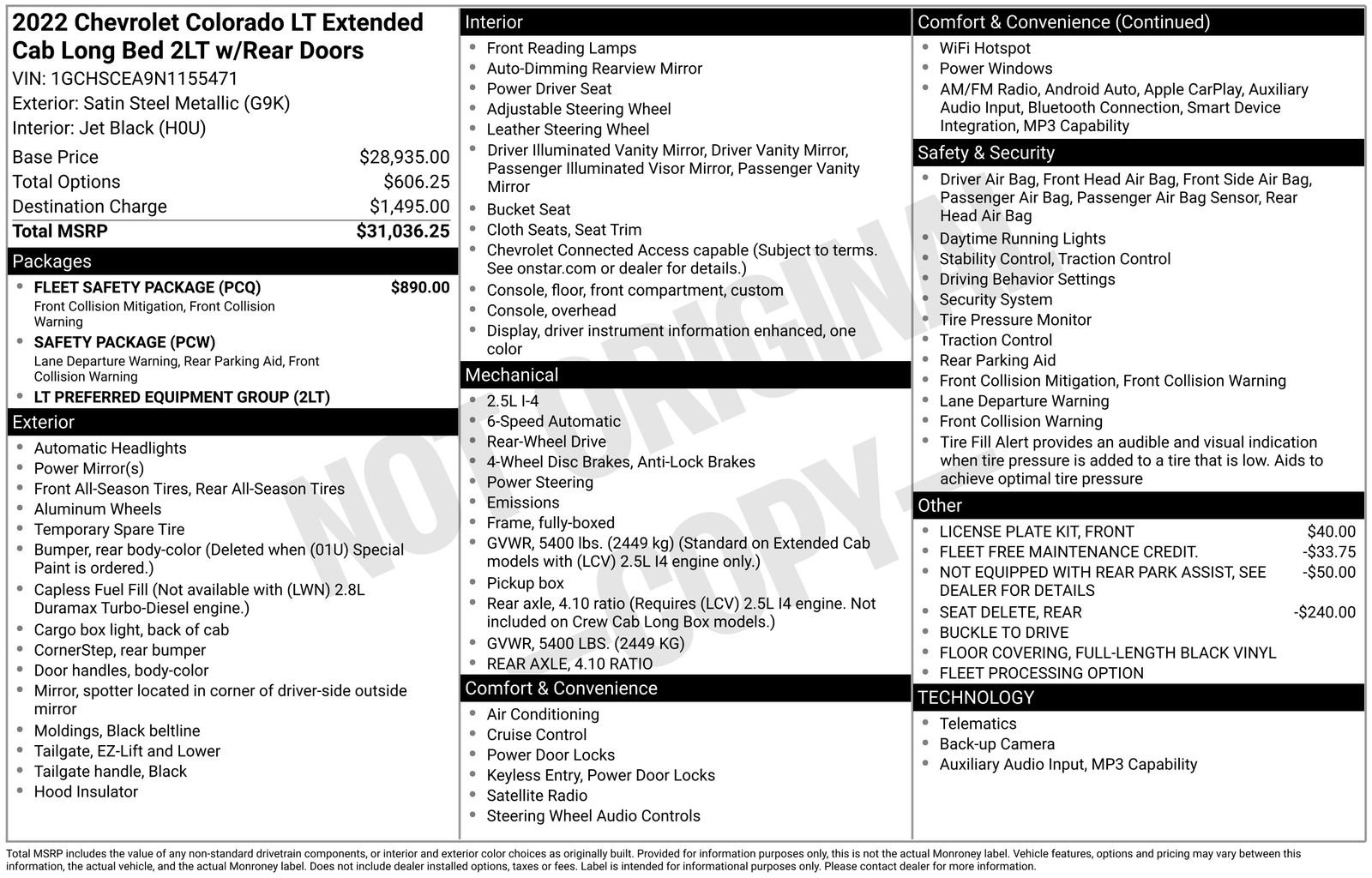 Used 2022 Chevrolet Colorado LT w/ Fleet Safety Package RWD image 11