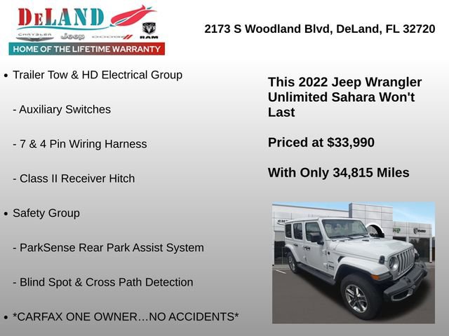 Used 2022 Jeep Wrangler Unlimited Sahara w/ LED Lighting Group image 3