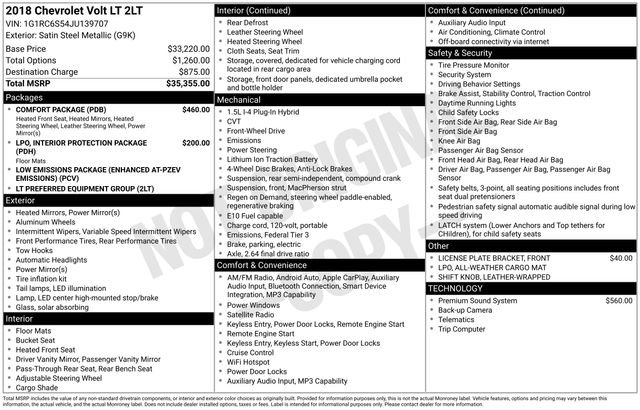 Used 2018 Chevrolet Volt LT w/ Comfort Package FWD image 34