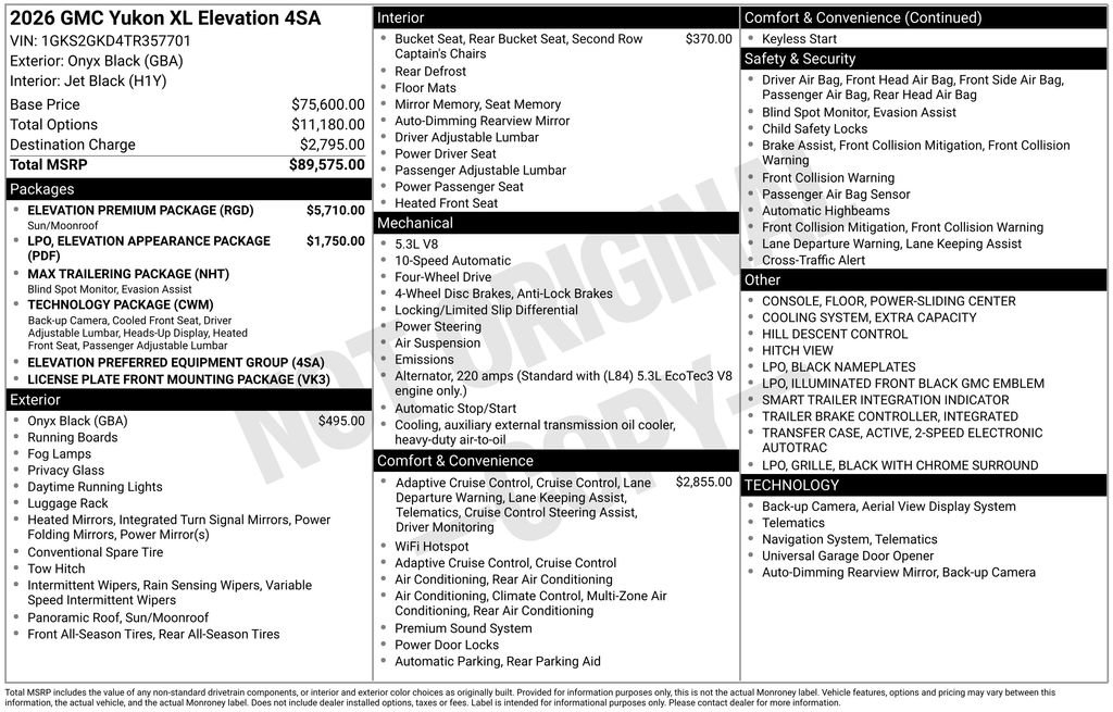 New 2026 GMC Yukon XL Elevation w/ Elevation Premium Package AWD/4WD image 5
