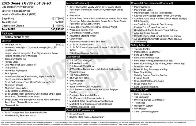 New 2026 Genesis GV80 2.5T Select AWD/4WD image 26