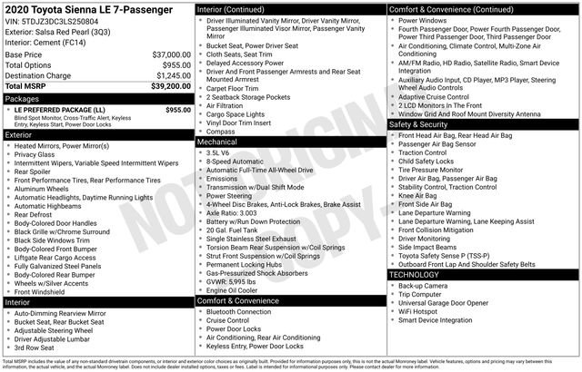 Used 2020 Toyota Sienna LE w/ LE Preferred Package image 3