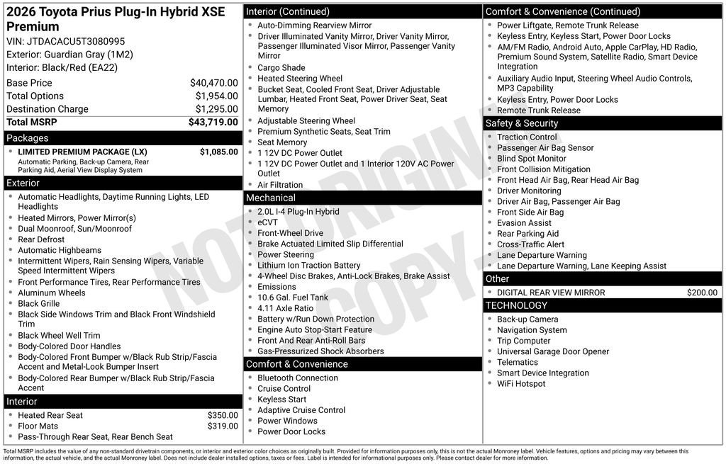 New 2026 Toyota Prius Plug-In Hybrid w/ Limited Premium Package FWD image 6