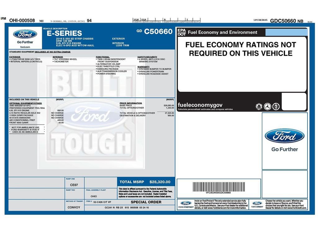 Used 2016 Ford E-350 and Econoline 350 Super Duty w/ A/C Prep Package RWD image 28
