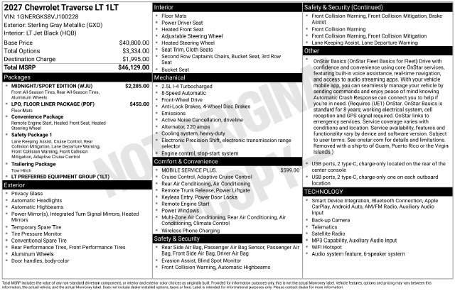 New 2027 Chevrolet Traverse LT w/ Midnight/Sport Edition FWD image 4
