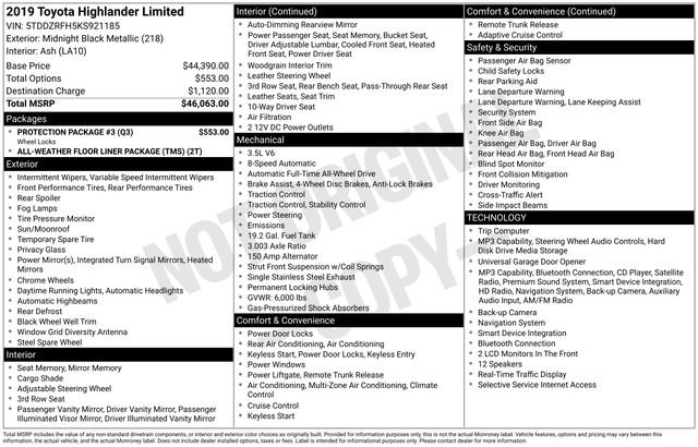 Used 2019 Toyota Highlander Limited w/ Protection Package #3 AWD/4WD image 46