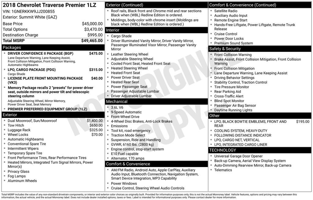 Used 2018 Chevrolet Traverse Premier w/ Driver Confidence II Package FWD image 3