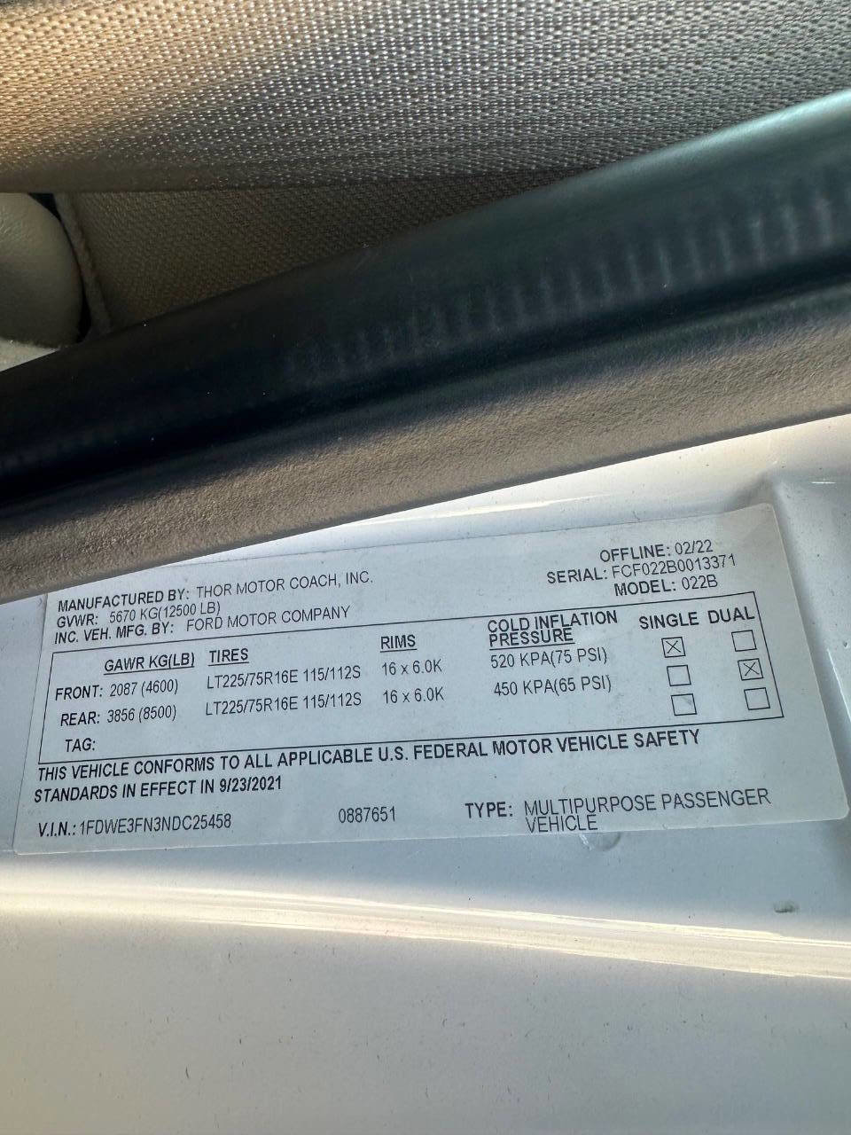 Used 2022 Ford E-350 and Econoline 350 Super Duty w/ Motorhome Prep Package image 23