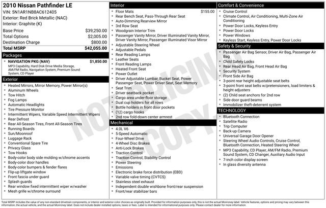 Used 2010 Nissan Pathfinder LE w/ Navigation Pkg AWD/4WD image 25