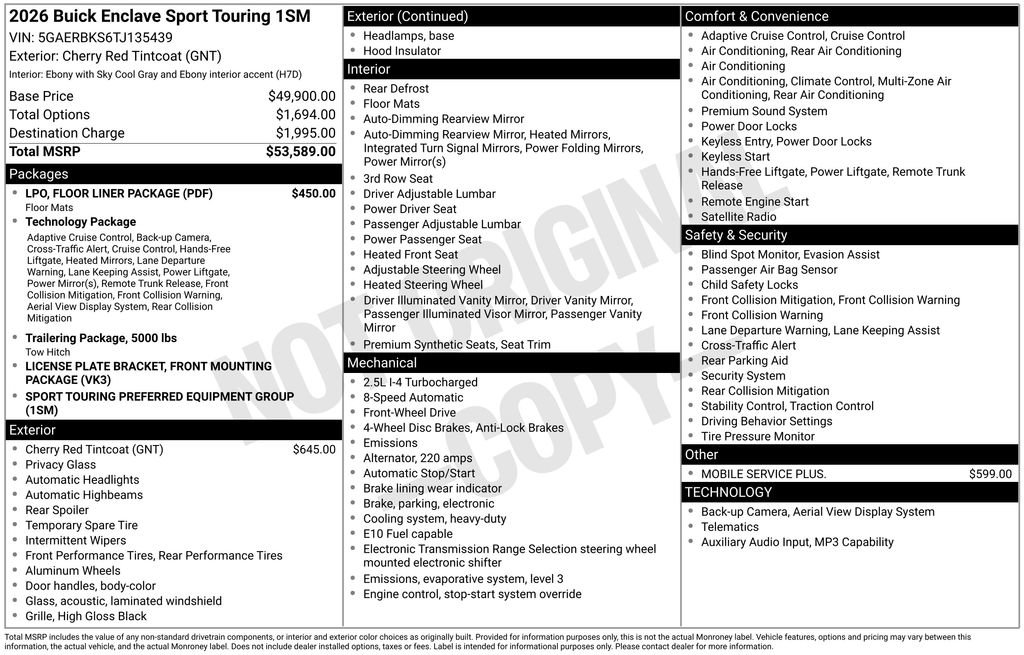 Certified 2026 Buick Enclave Sport Touring w/ LPO, Floor Liner Package FWD image 51