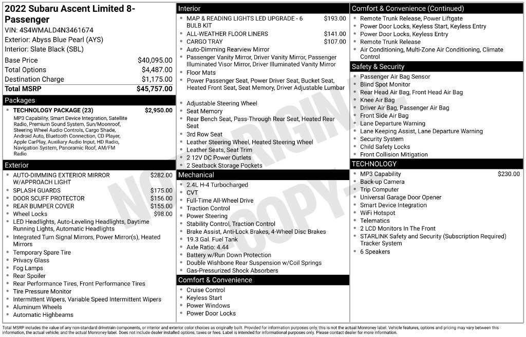 Used 2022 Subaru Ascent Limited w/ Technology Package AWD/4WD image 19