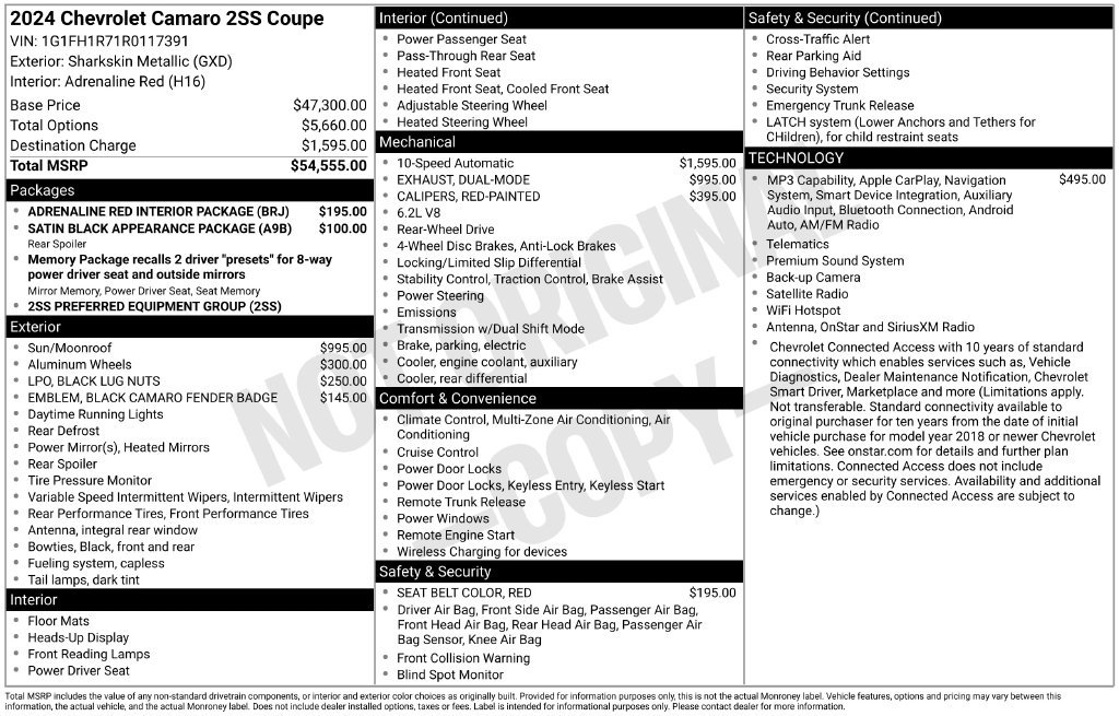 Used 2024 Chevrolet Camaro SS RWD image 23