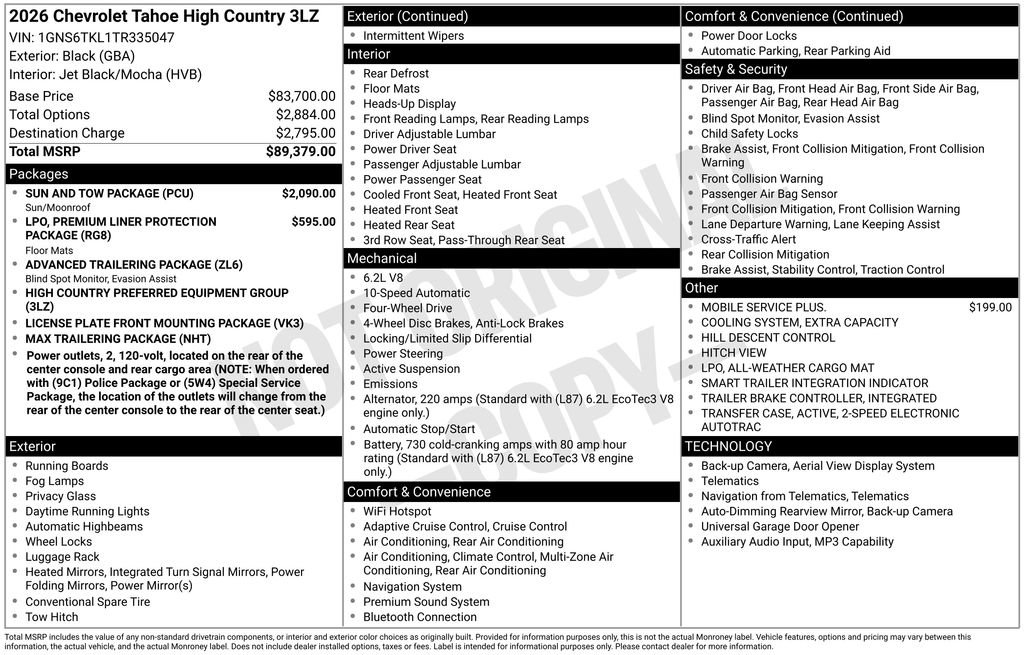 New 2026 Chevrolet Tahoe High Country w/ Sun And Tow Package AWD/4WD image 17
