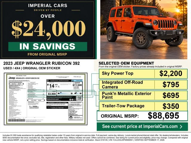 Used 2023 Jeep Wrangler Unlimited Rubicon 392 w/ Trailer Tow Package AWD/4WD image 3