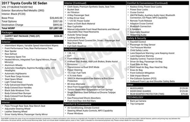 Used 2017 Toyota Corolla SE w/ Carpet Mat Package (TMS) image 10