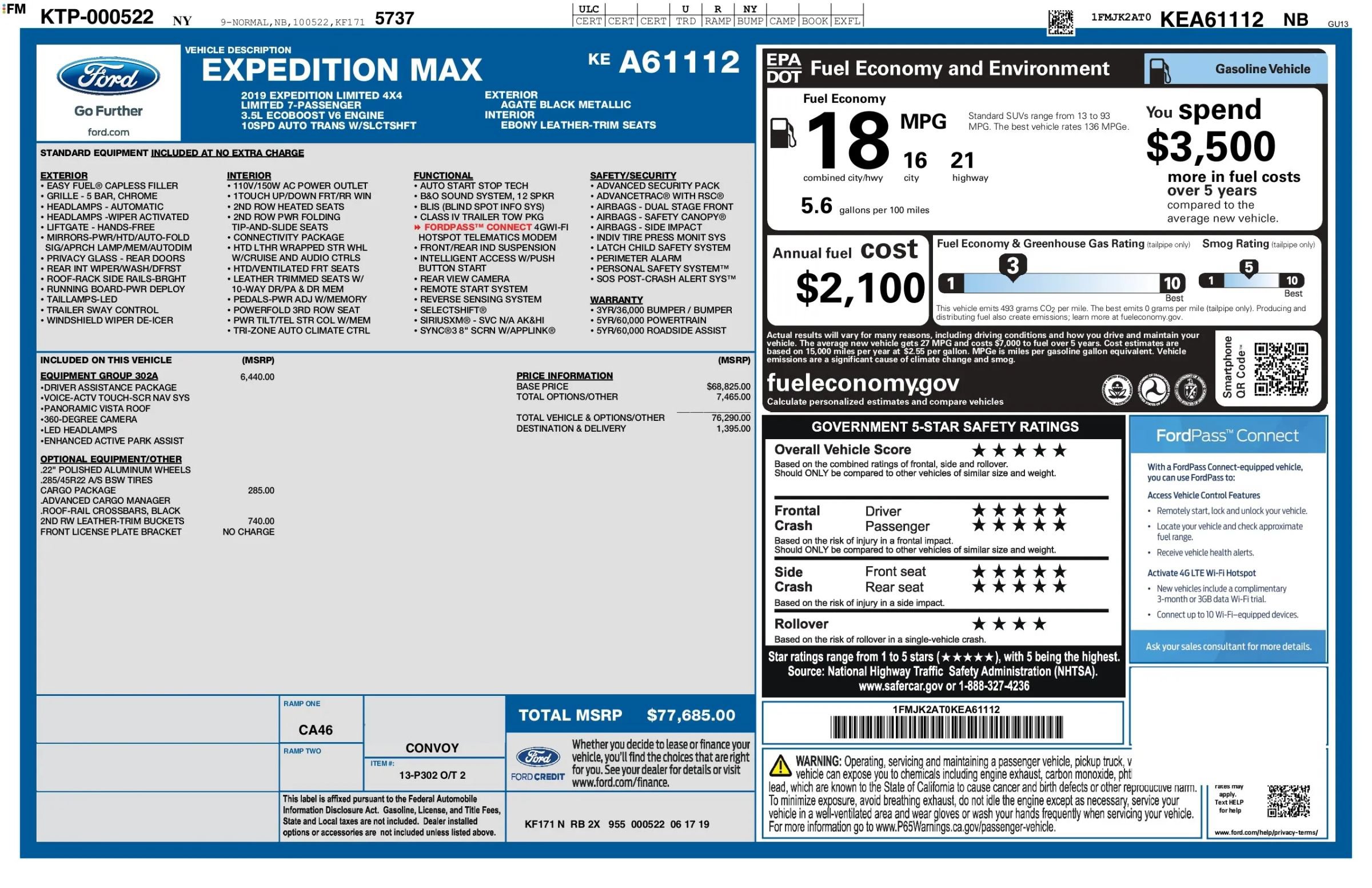 Used 2019 Ford Expedition Max Limited w/ Equipment Group 302A AWD/4WD image 2