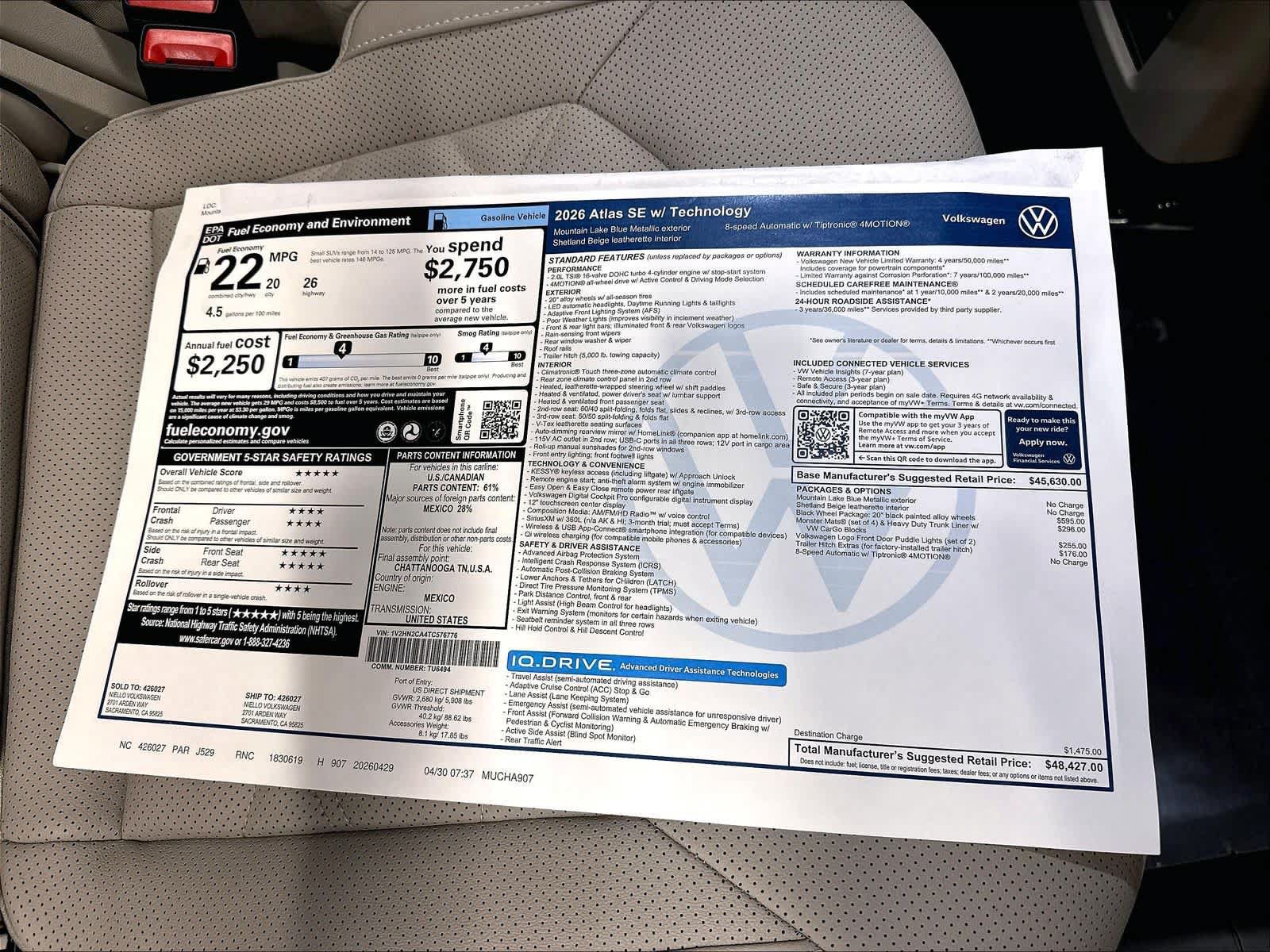 New 2026 Volkswagen Atlas SE AWD/4WD image 12