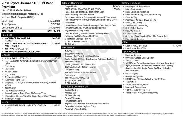 Certified 2023 Toyota 4Runner TRD Off-Road Premium w/ Moonroof Package AWD/4WD image 36