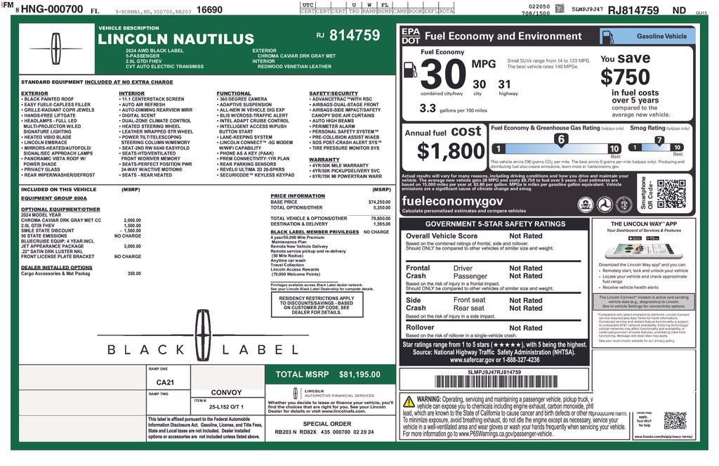 Used 2024 Lincoln Nautilus Black Label w/ Jet Appearance Package (87T) AWD/4WD image 5