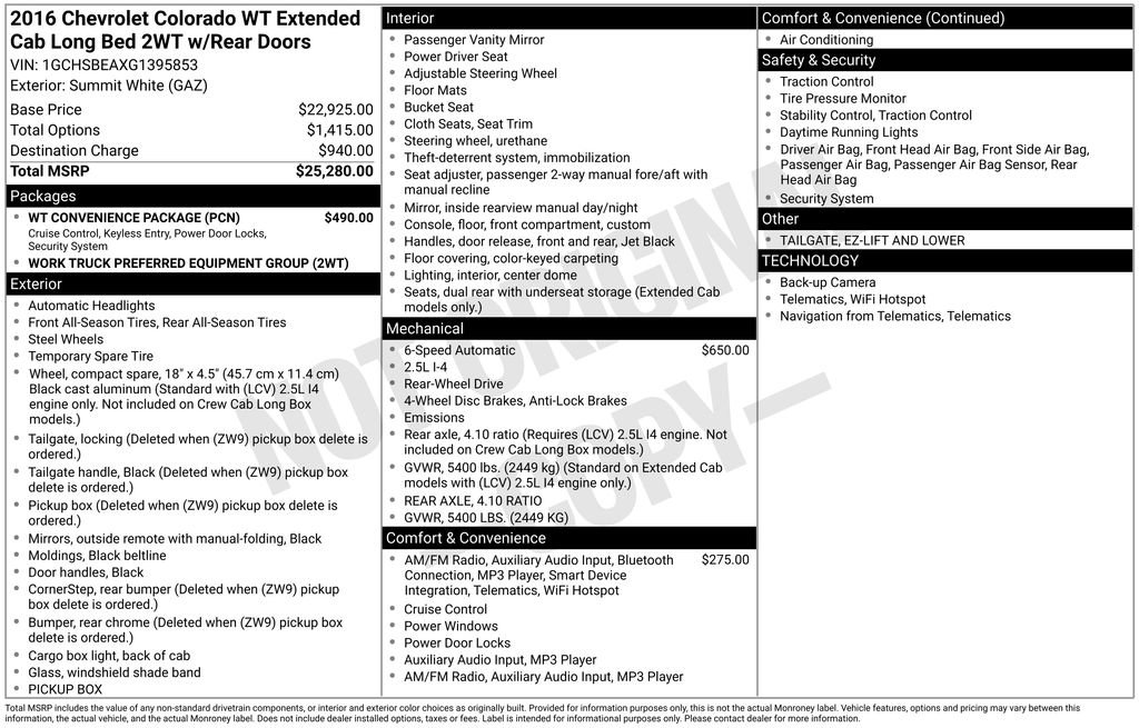 Used 2016 Chevrolet Colorado W/T w/ WT Convenience Package image 50