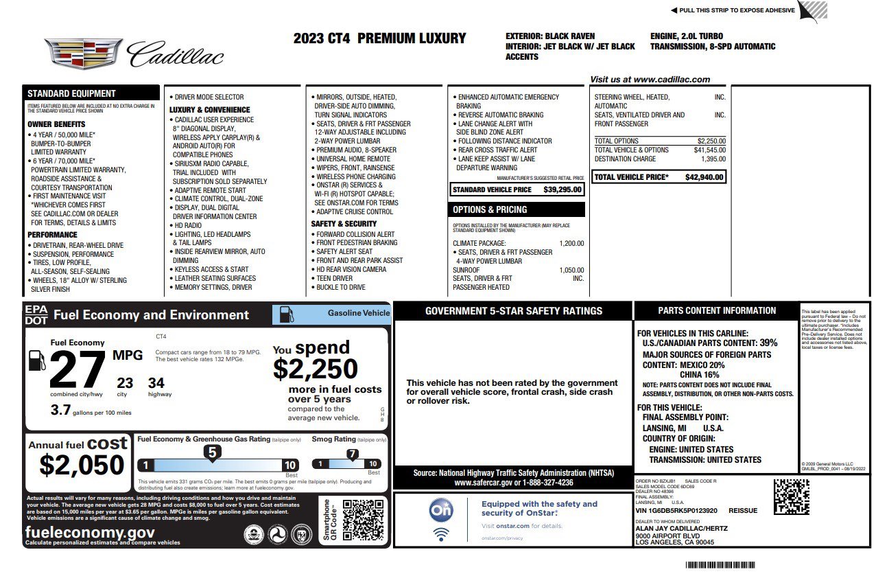 Used 2023 Cadillac CT4 Premium Luxury w/ Climate Package RWD image 7