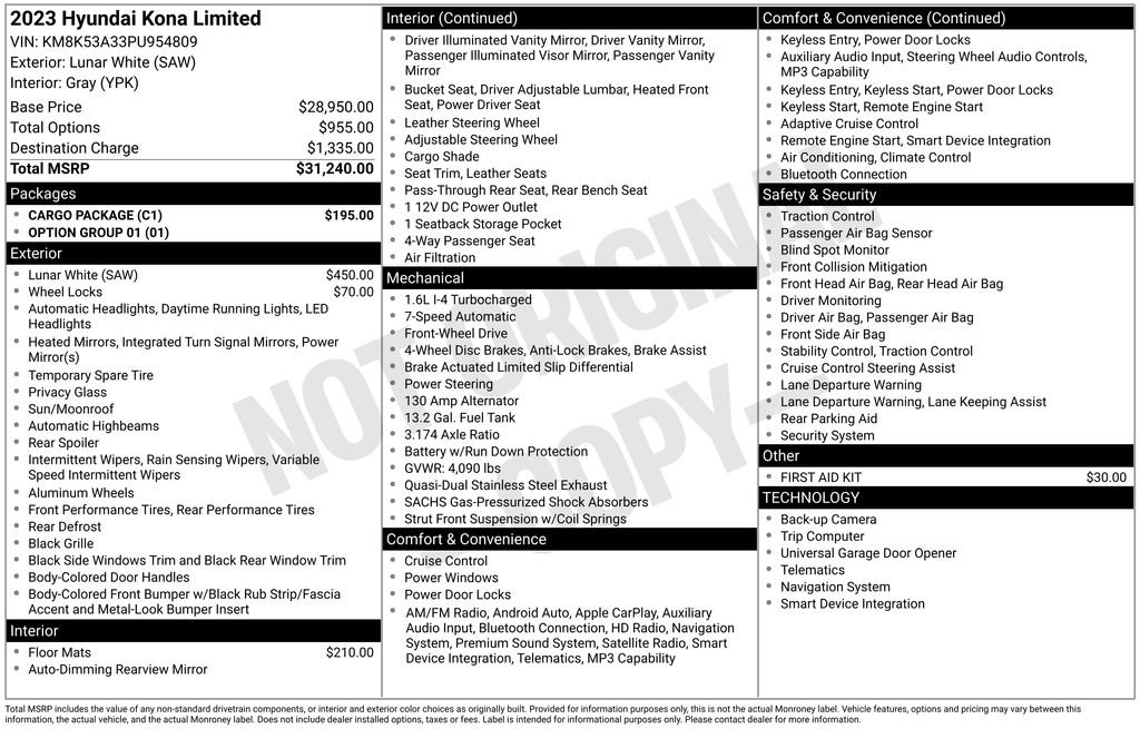 Certified 2023 Hyundai Kona Limited w/ Cargo Package image 33