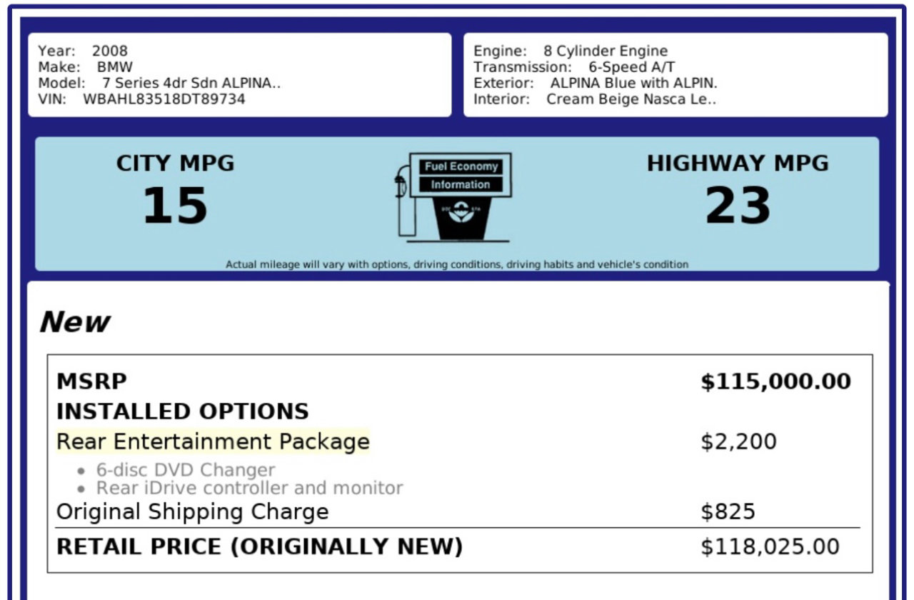 Used 2008 BMW ALPINA B7 image 4