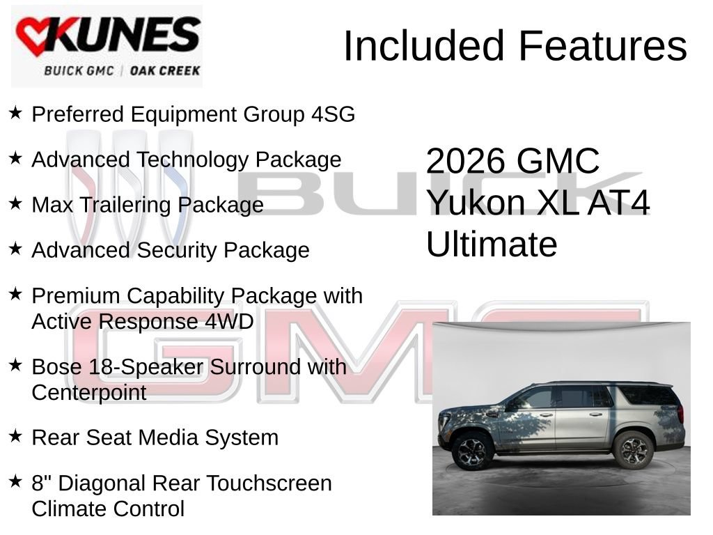 New 2026 GMC Yukon XL AT4 Ultimate w/ LPO, Floor Liner Package AWD/4WD image 2